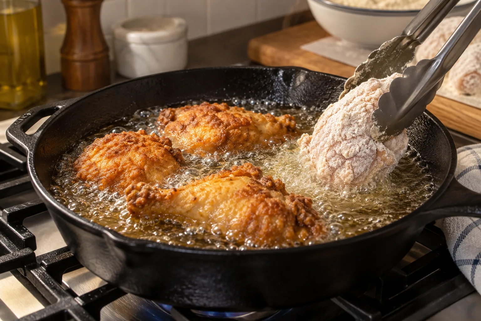 Southern Fried Chicken cooking process — AI-generated food photography