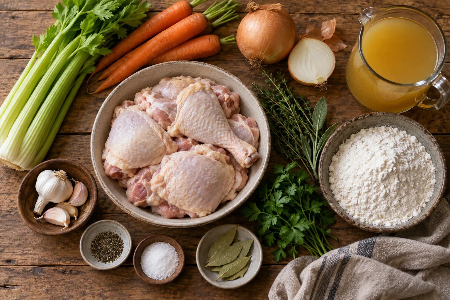 Chicken and Dumplings ingredients — AI-generated food photography