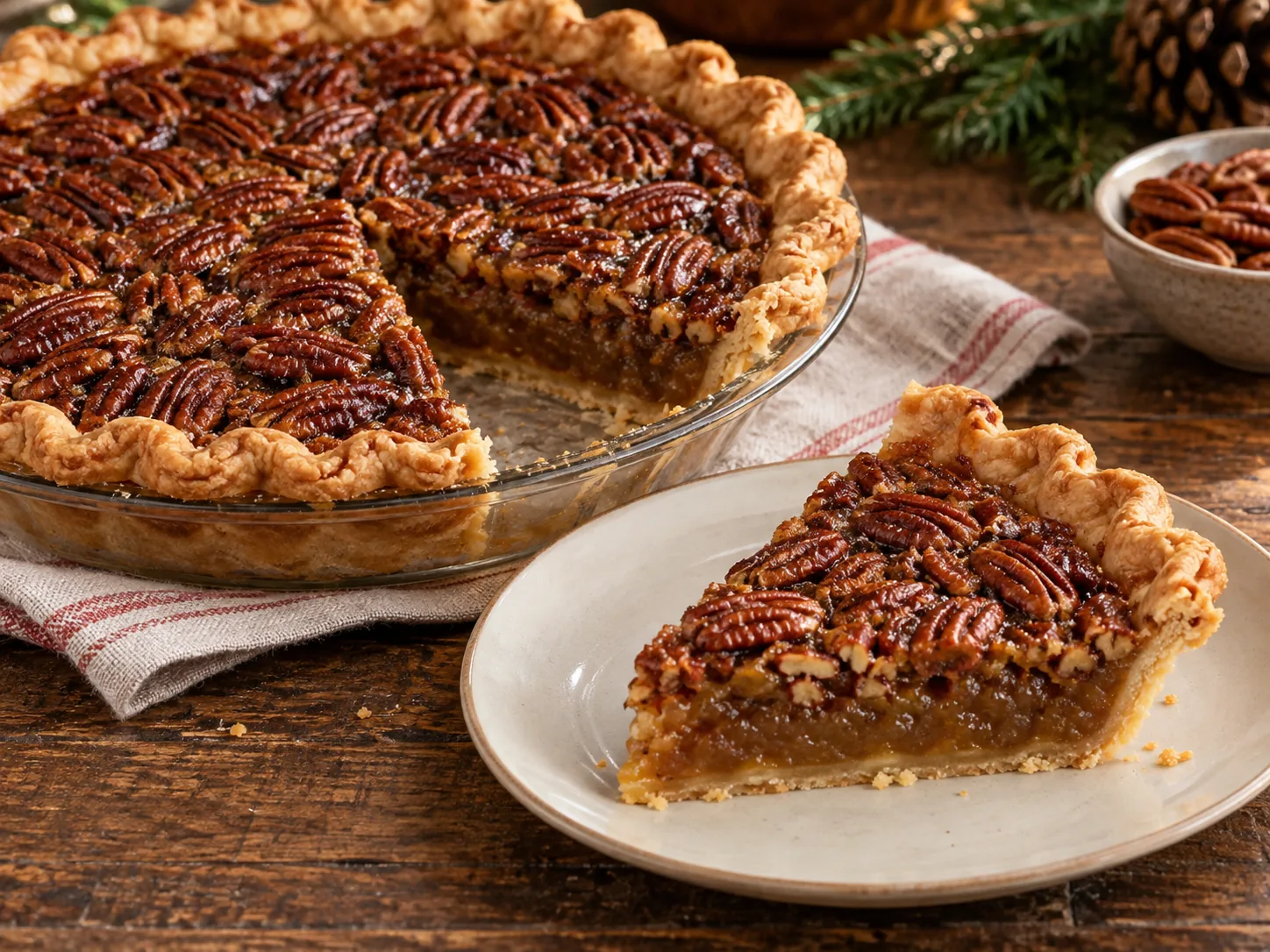 Classic Southern pecan pie with toasted pecans