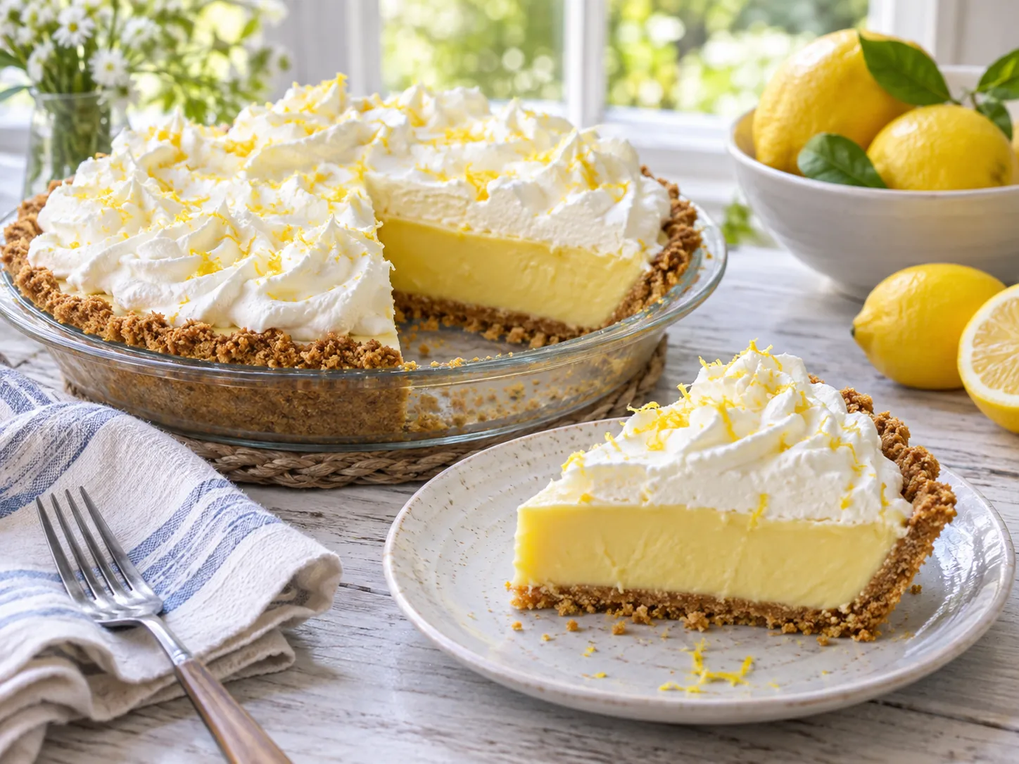 Southern lemon icebox pie with whipped cream